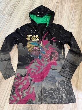 Black & Pink Graphic Hooded Zip Jacket